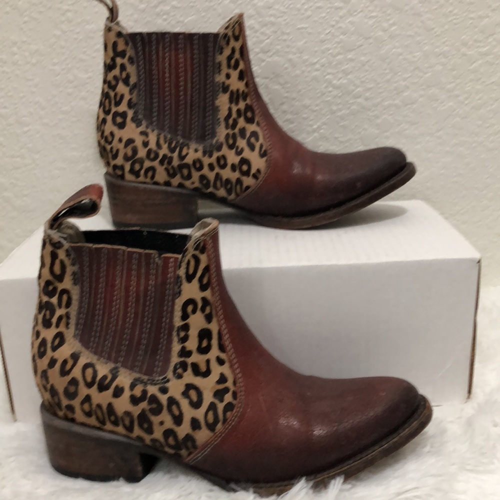 Freebird by Steven Brown Leather & Leopard Print Ankle Boots